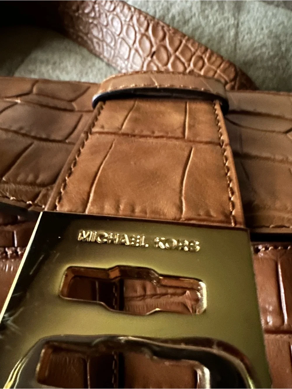 Rare Michael Kors Croc-Embossed Brown Leather Shoulder Bag